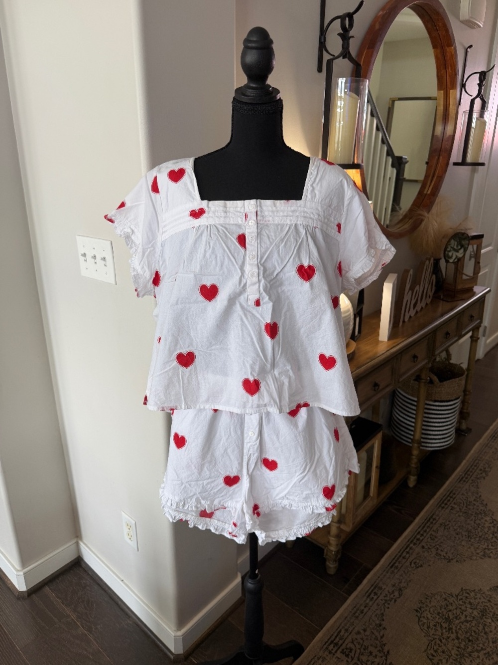 Printfresh Heart Cotton Short PJ Set | White & Red Hearts Size XL